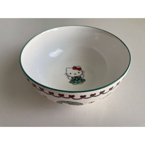 Set Of 2 Sanrio Hello Kitty Ceramic 27 Oz Bowl Christmas Tree Dress Snowflake - Picture 6 of 13